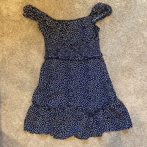 Navy & white polka dot smocked dress